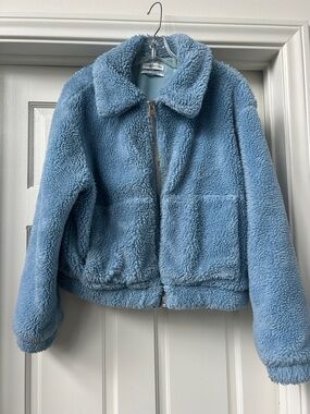 Urban Outfitters Light Blue Sherpa Zip Jacket